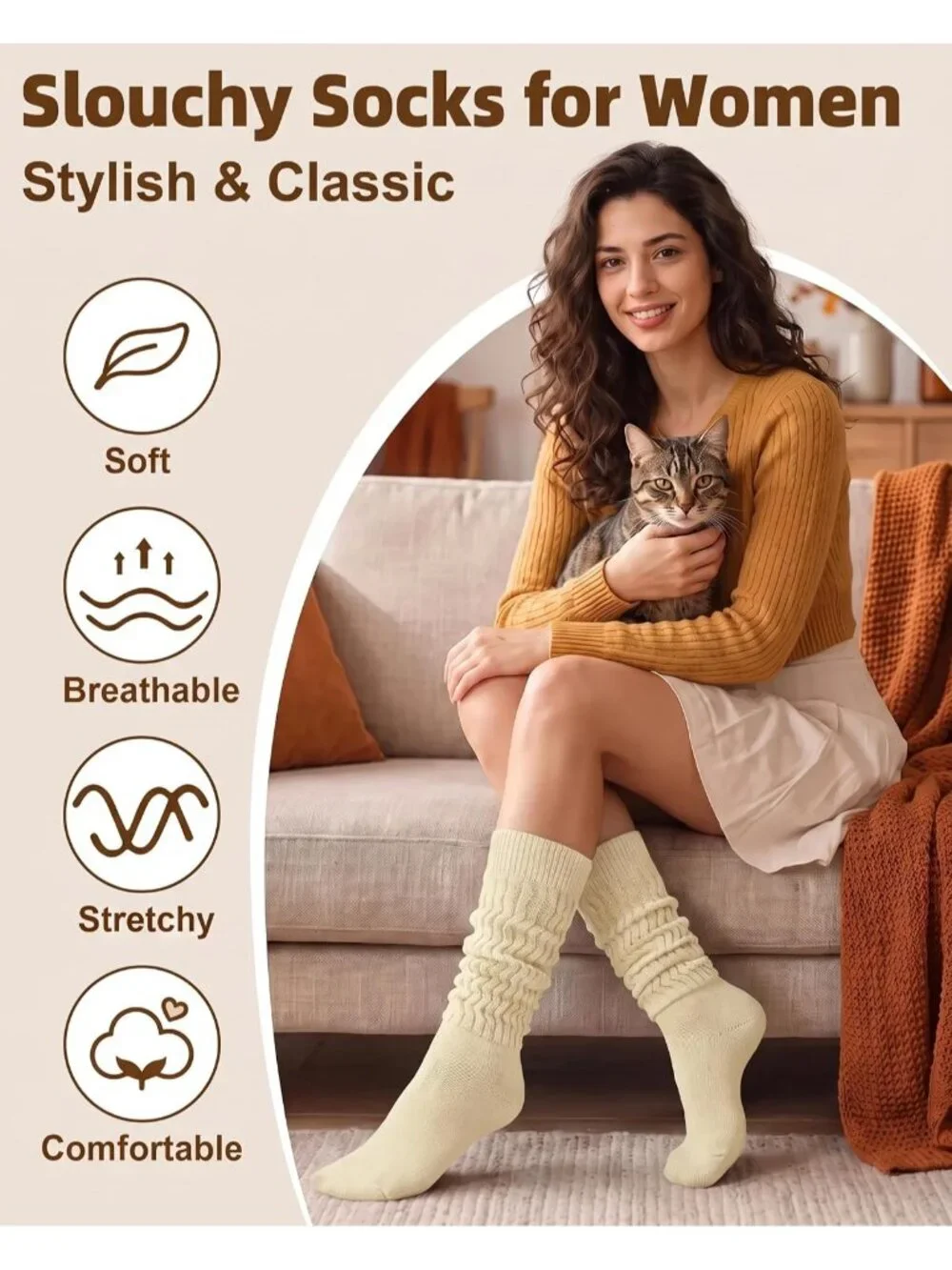 🧦Women's Red White 6 Pairs Slouchy Socks Long Knee High Boot Socks
